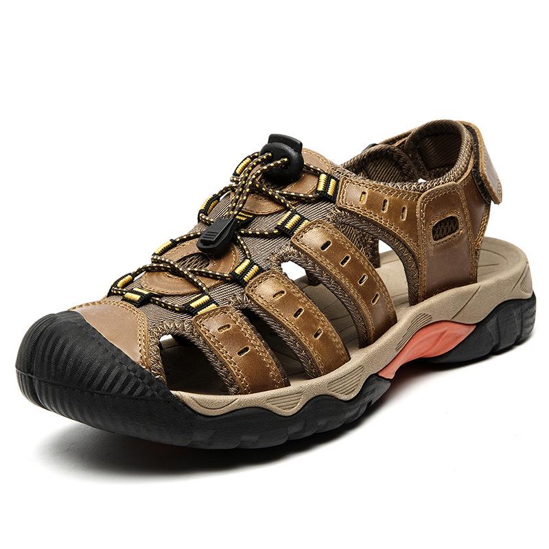 2023 Plus Size Men's Genuine Leather Closed-Toe Casual Outdoor Summer Sandals