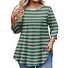 Ladies Stripe Print Plus Size 3/4 Sleeve Rounded Hem Round Neck Fashion Top