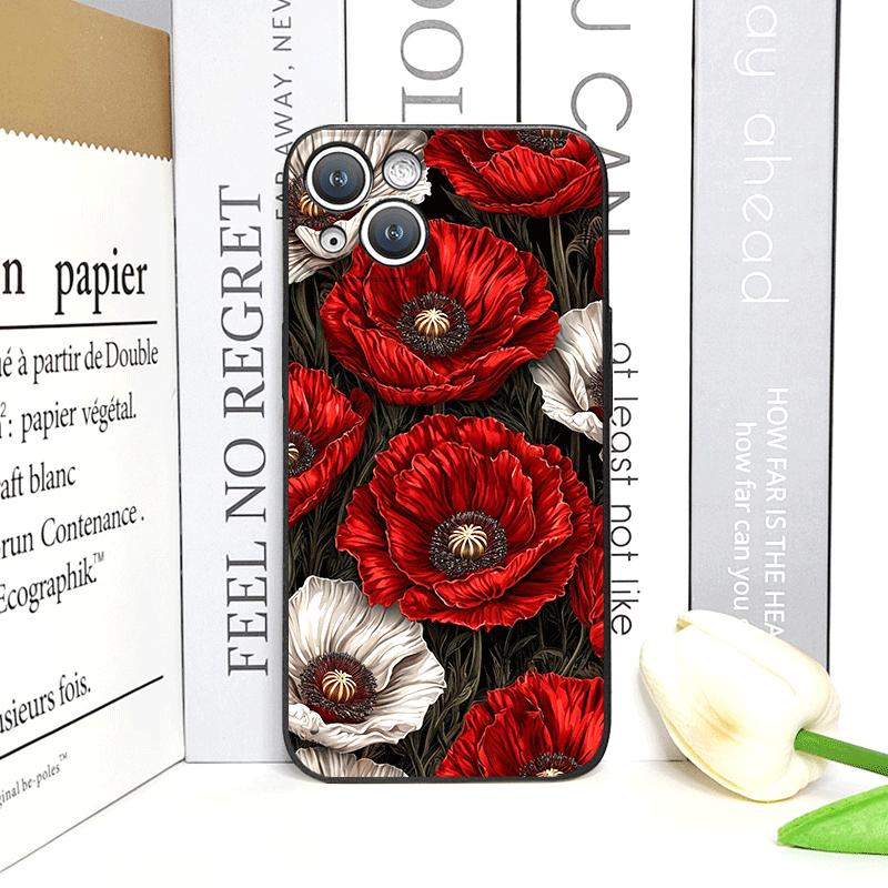 Retro Poppy Flower Bloom Hot Red Printed Phone Case for iPhone 17 16 12 11 14 Plus 13 14 15 Pro Max Mini X XS Floral Soft Cover