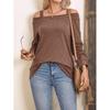 European and American Women's Fashion Off-the-Shoulder Long Sleeve Solid Color Top