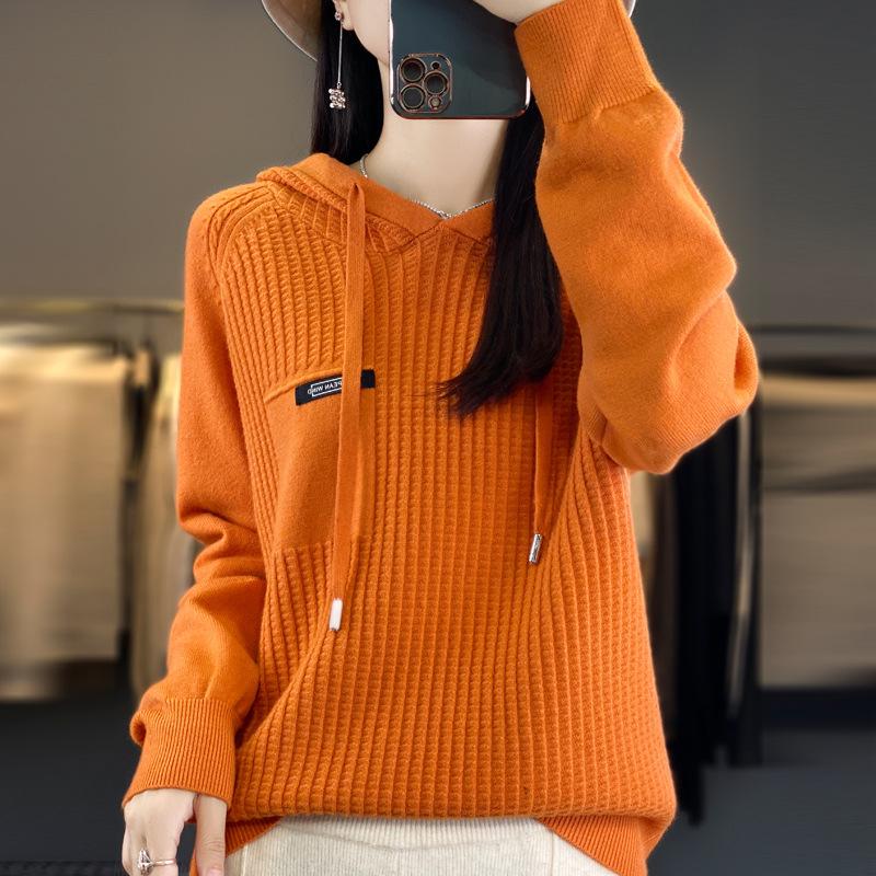 INDFS Damenmode Lässig Herbst Winter Einfarbig Druck Langarm Kapuzenpullover