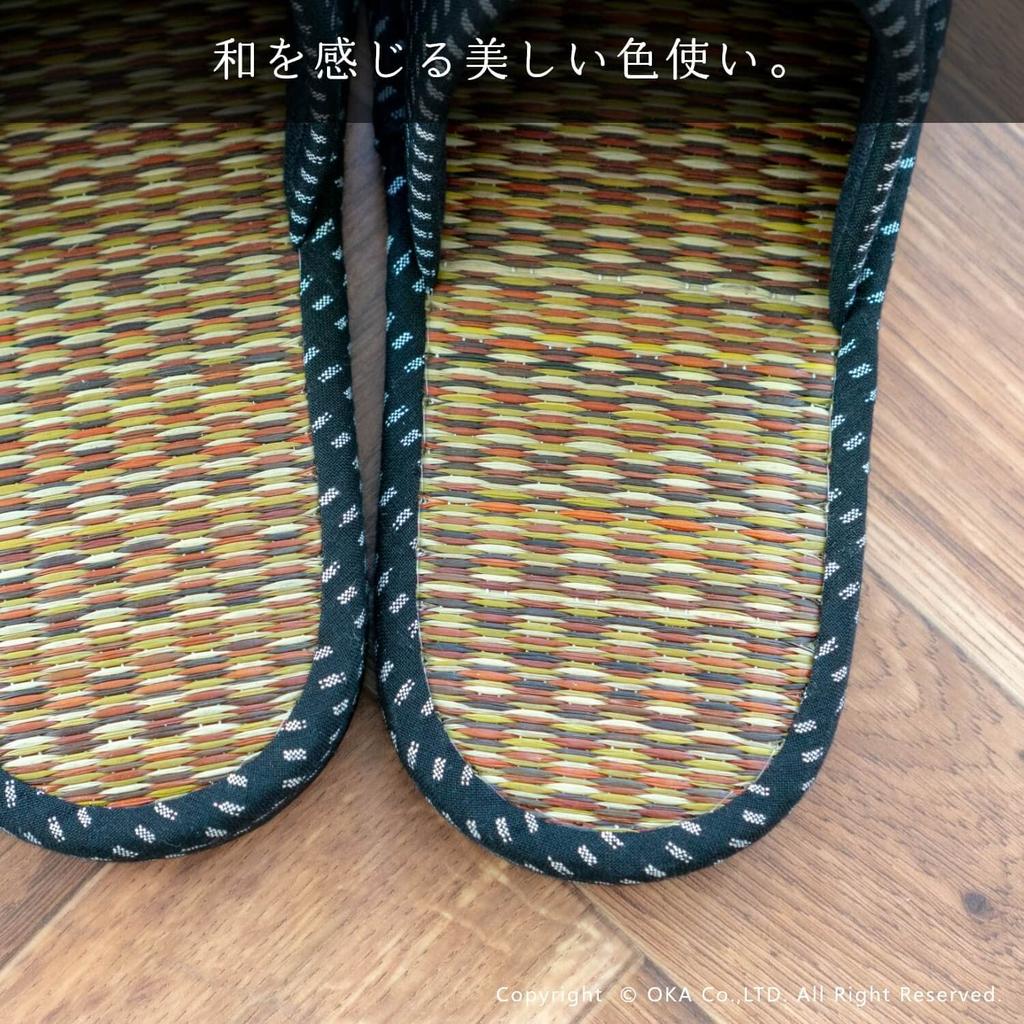 Oka Made in Japan Kurume Woven Tatami Size Gray Slippers, L,