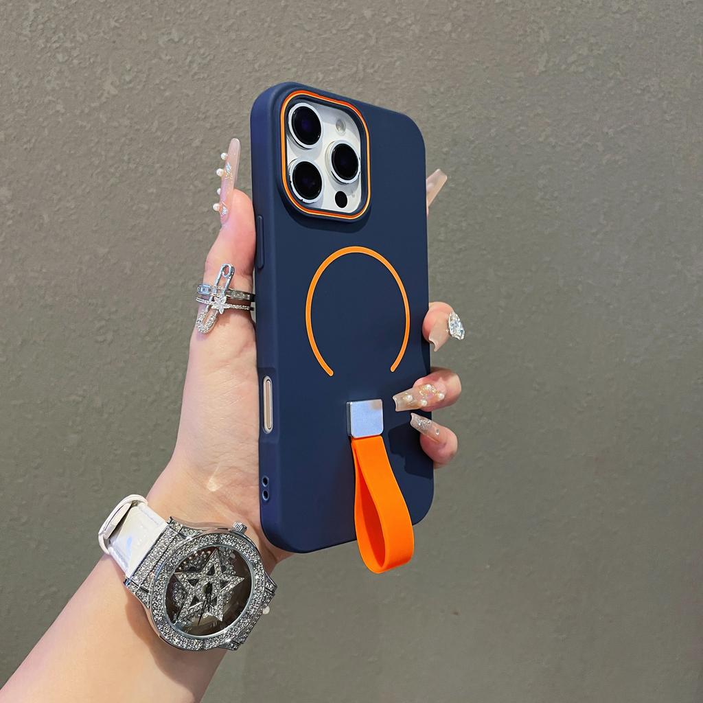 Magnetic For MagSafe Silicone Grip Ring Case For iPhone 16 15 14 Plus 13 12 11 Pro Max Wrist Strap Lanyard Wireless Charge Cover