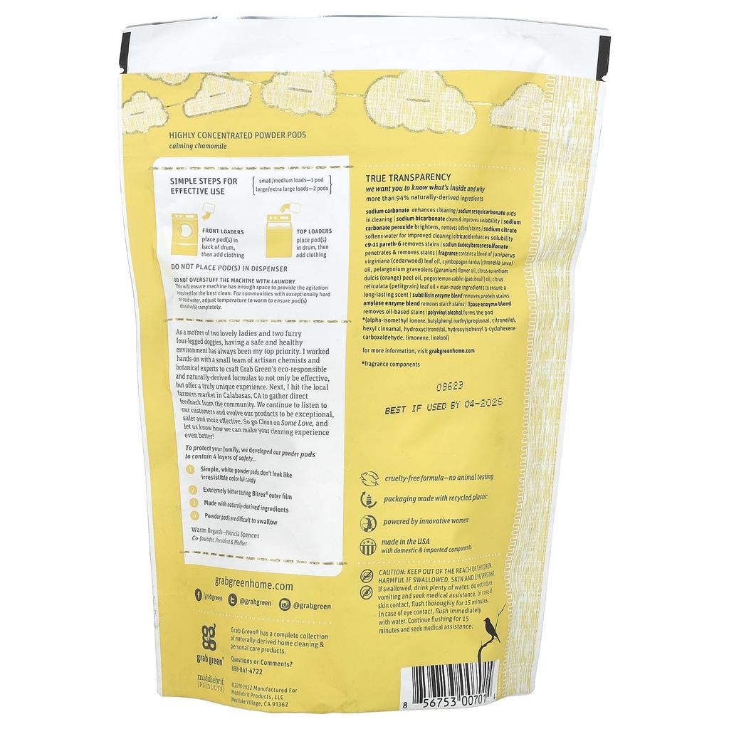 Grab Green Waschmittel-Pods, Neugeboren, 0-4 Monate, Beruhigende Kamille und Ätherische Öle, 30 Anwendungen, 1,05 lbs (480 g)