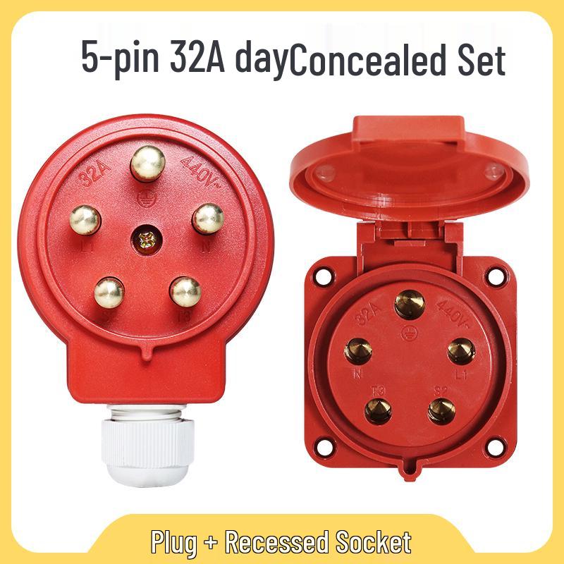 Explosion-Proof 3-Pin 5-Hole 380V Outdoor Horizontal Industrial Socket & Waterproof Plug