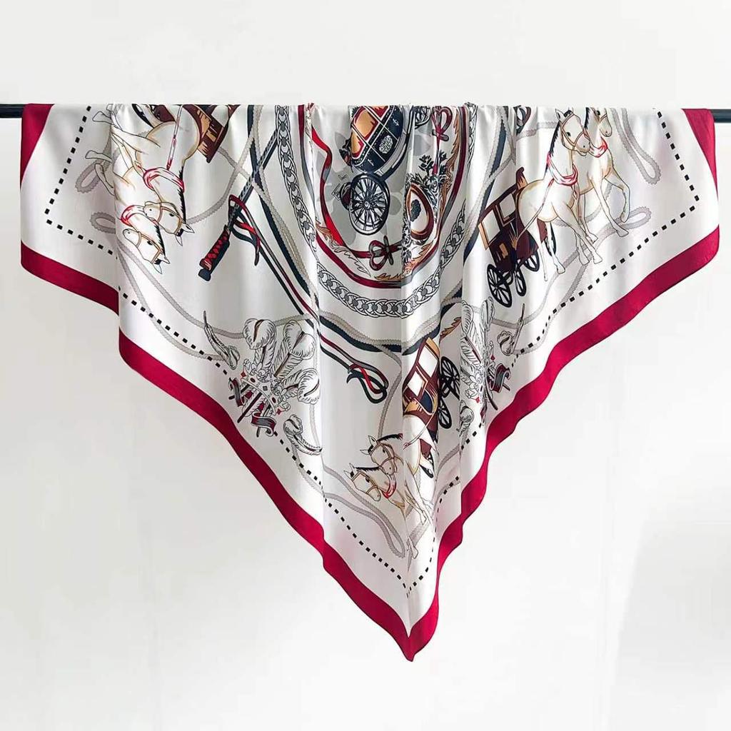 High-end simulation silk chain printed silk scarf shawl women's thin light luxury high-end versatile large square scarf gift scarf