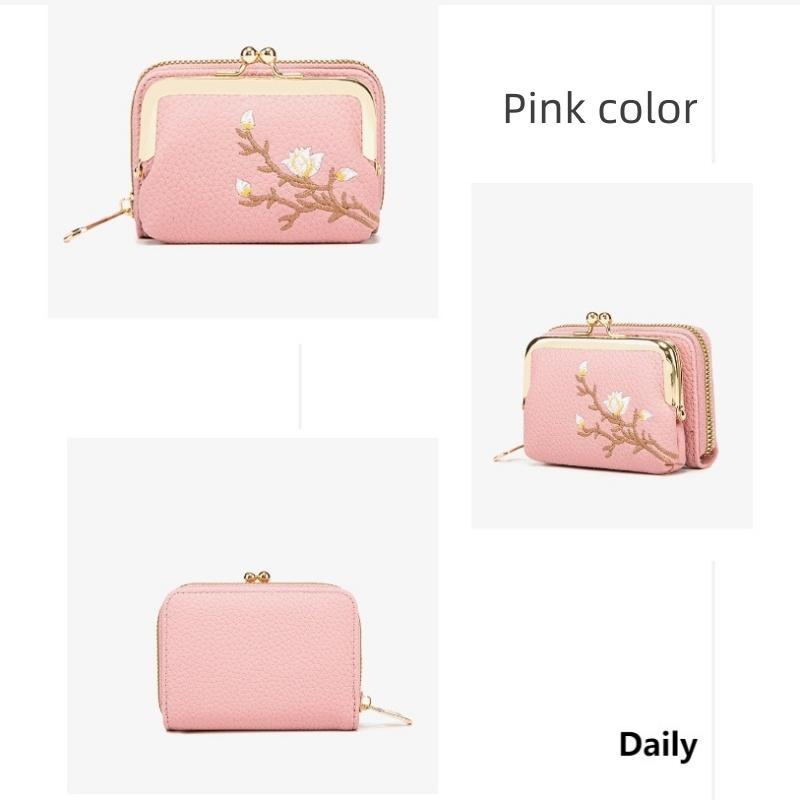 Hafty w stylu chińskim Organy Kobieta Mała portmonetka Dziewczyna Studenci Niszowa kieszonka na drobne Mini damskie Odpinane portfele z etui na karty „dwa w jednym”