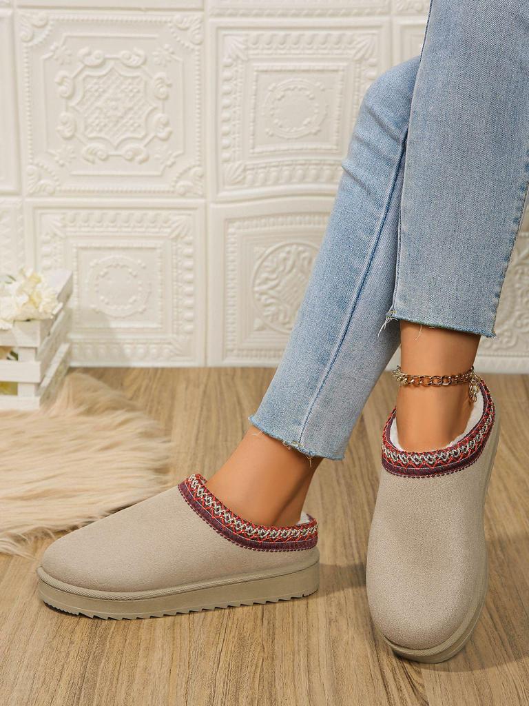 2025 Autumn/Winter Lace Ethnic Style Women's Snow Boots, Plus Size, Thick Cotton
