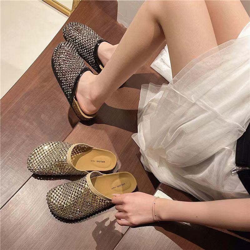 Sandals for Women's Summer New Style Luxury Brand Slippers Lightweight Round Head Shoes Water Diamond Flats Slides Women Sandals