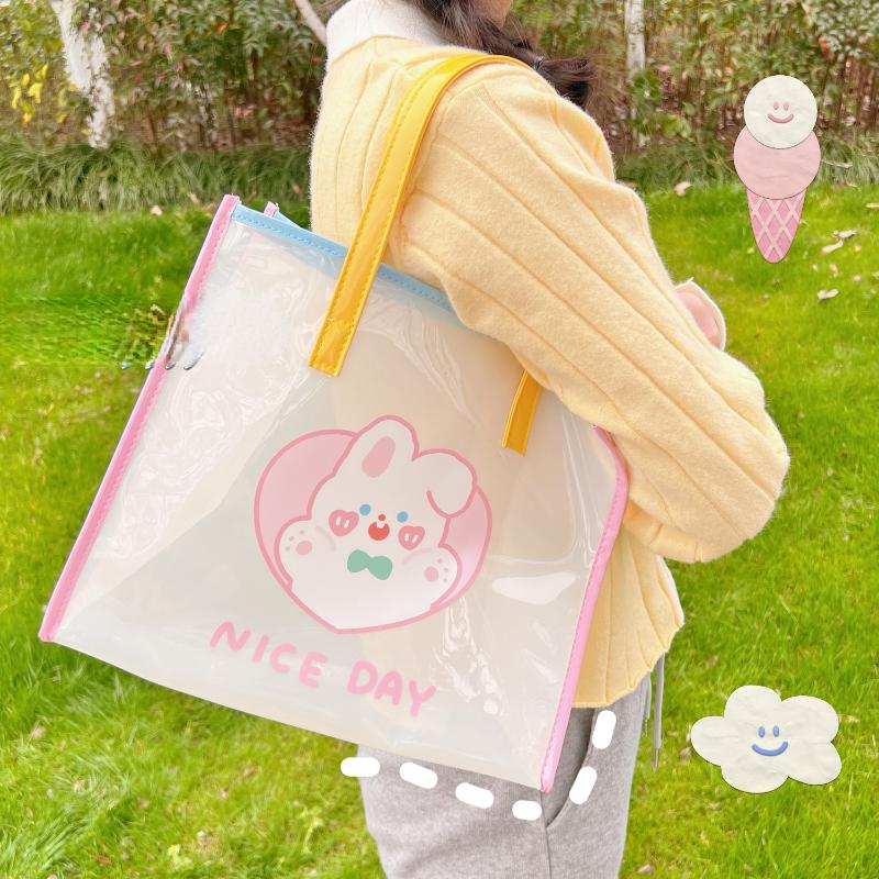 Ins Summer Girls Jelly Bag Cartoon Bear Transparent Shoulder Bag Waterproof Beach Bag Student Travel Handbag