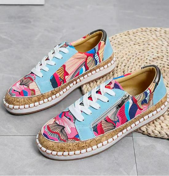 Women's Plus Size Color Block Lace-Up Flat Sneakers - Casual Shallow Mouth 2022 European & American Style Parrot Design