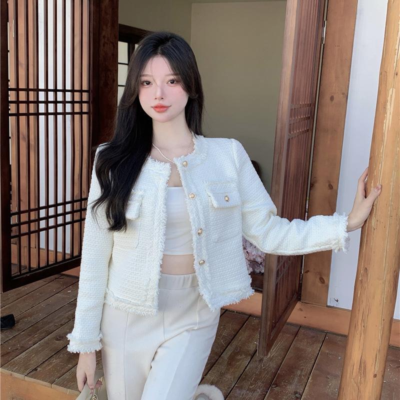 Módní design Jarní a podzimní všestranná bílá bunda Dámská Jedinečný šik design Smysl pro krátký odstavec Topů