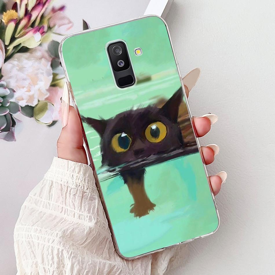 For Samsung Galaxy A6 Plus 2018 Phone Case On Samsung A6+ (2018) A6 A600F A605G Elegant Floral Cat Soft Silicone Clear TPU Cases
