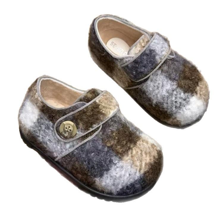 Retro leopard print Mary Jane fluffy shoes women's winter velvet 2025 autumn new versatile warm-soled button shoes