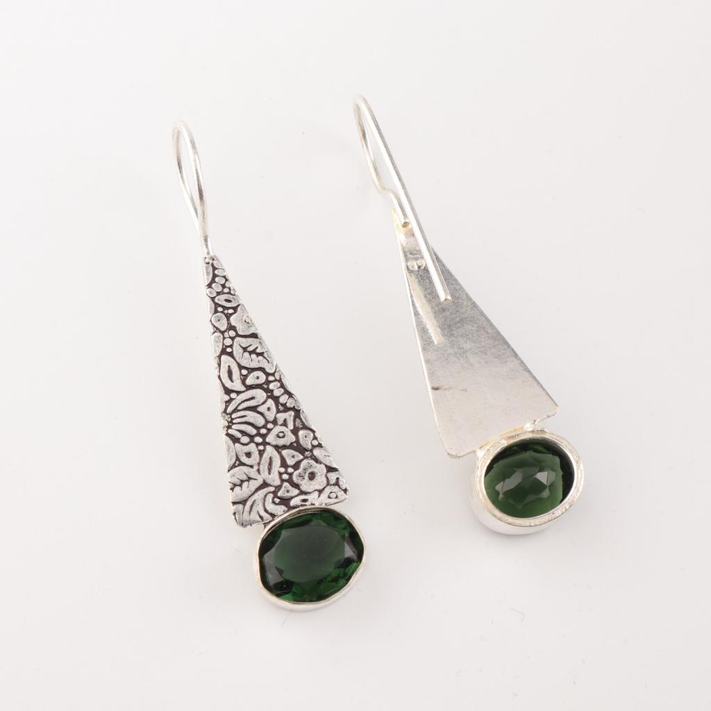 Natürlicher grüner Turmalin Edelstein 925 Sterlingsilber Schmuck Handgefertigte Ohrringe 1,9" EE-165-11