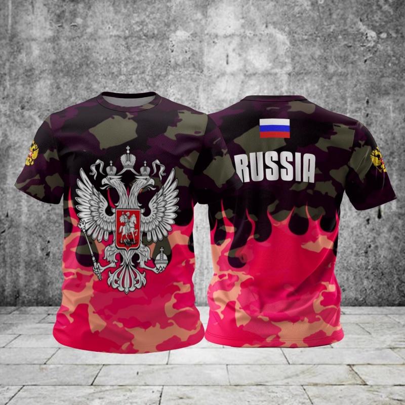 Russian Flag and Emblem Map Pattern T-shirt 3D Printing Design Summer Short Sleeved Top Men's Casual Sports Round Neck Clothing
