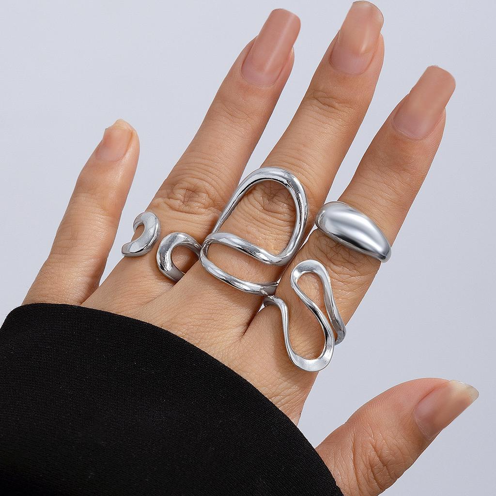 European and American Design Sense Liquid Lava Open Ring Set Women's Irregular Smooth Hollow Ring Rings