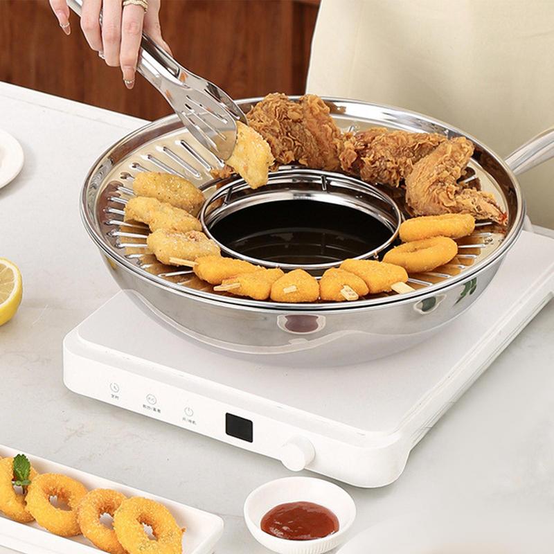 Fried Food Draining Rack Stainless Steel Kitchen Oil Filter Tray Draining Pan Round Strainer Colander Plate For Home Baking