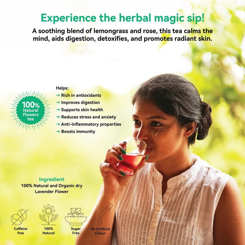 Tea Troops Rose & Lemongrass Herbal Tea 50g | Caffeine-Free Loose Leaf Tea | Immunity Boost Stress Relief | Skin Glow Detox Support | Flora