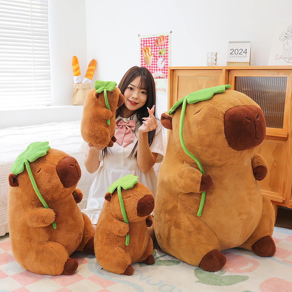 Cartoonish Lotus Leaf Capybara Plushie Figure Lifelike Creature Plushy Snuggly Padded Plushie Jumbo Dimension Bolster Daughters Bday Treat