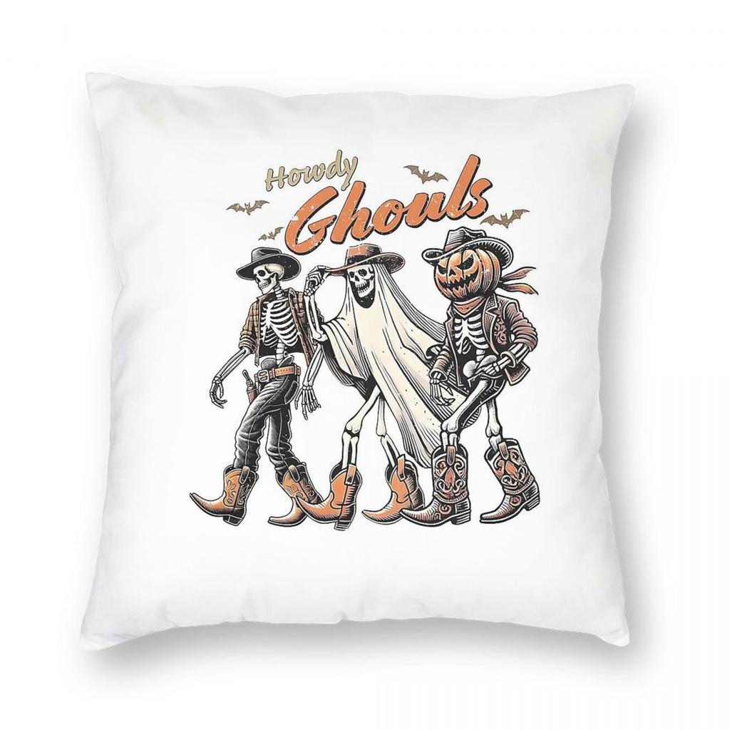 Halloween Cowboy Howdy Ghouls Square Pillowcase Polyester Linen Velvet Printed Zip Decorative Sofa Cushion Cover