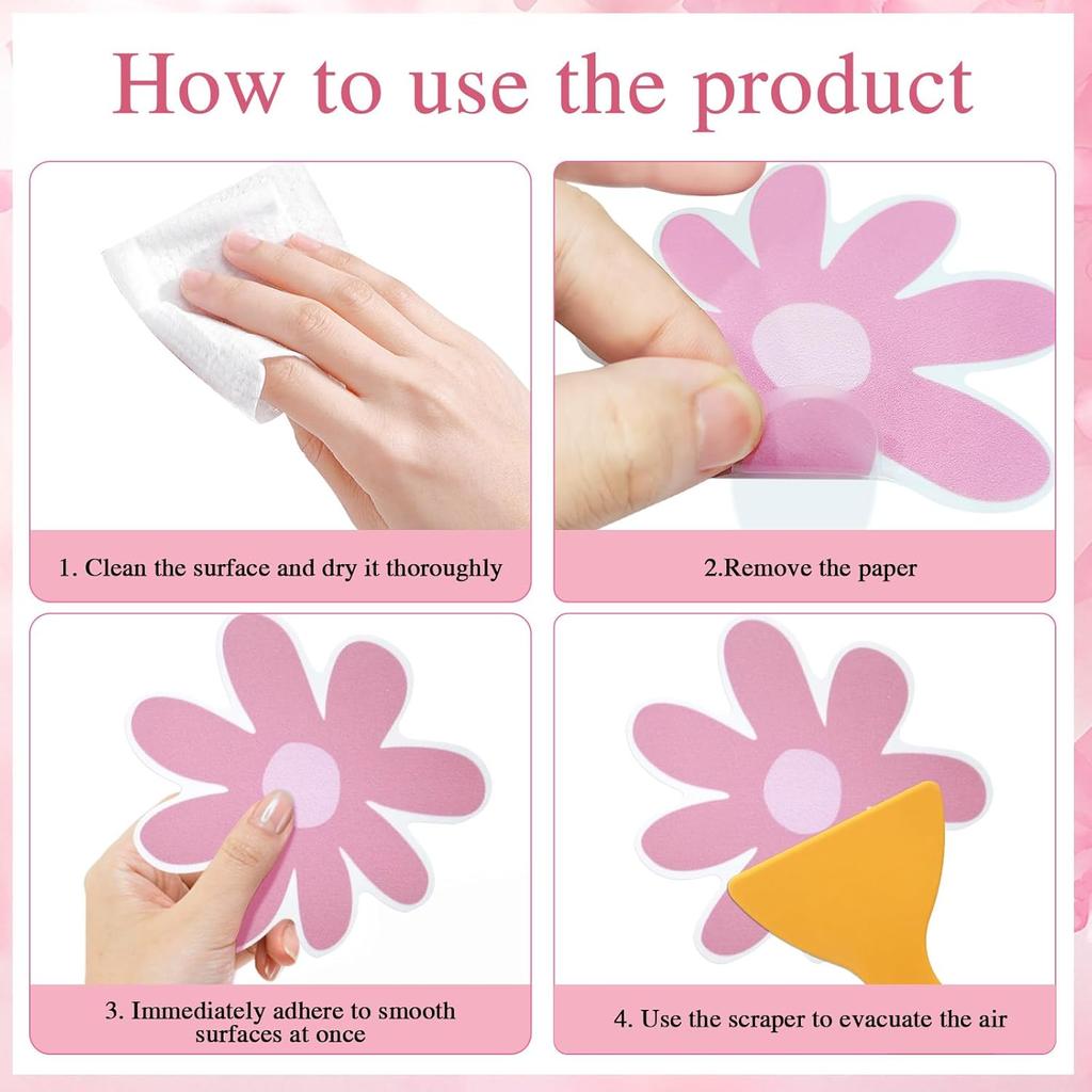 72 PCS Original Non Slip Bathtub Stickers,Flowers Skidproof Shower Sticker with Premium Scraper,Bathtub Non Slip Stickers for Bathroom