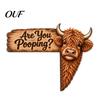 Cute Animal Door Ornament Funny Highland Cow Topper Sign, Are You Pooping Bathroom Decor, Farmhouse Style Accessories Peeking Corner for Restroom Home