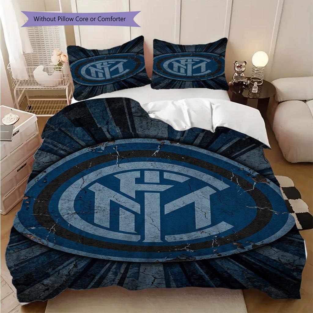 Strisce Blu Emblema Nero: Biancheria da letto con design iconico dell'Inter (1 * copripiumino + 2 * federa, senza nucleo) Set biancheria da letto regalo di Natale compleanno