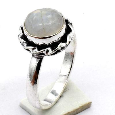 Rainbow Moonstone Gemstone Ethnic Handmade Ring Jewelry US Size-8 R 3306