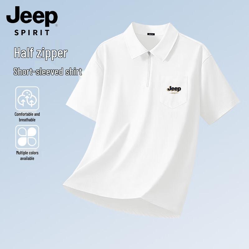 JEEP SPIRIT Men s Summer Half-Zip Short Sleeve Casual Shirt L