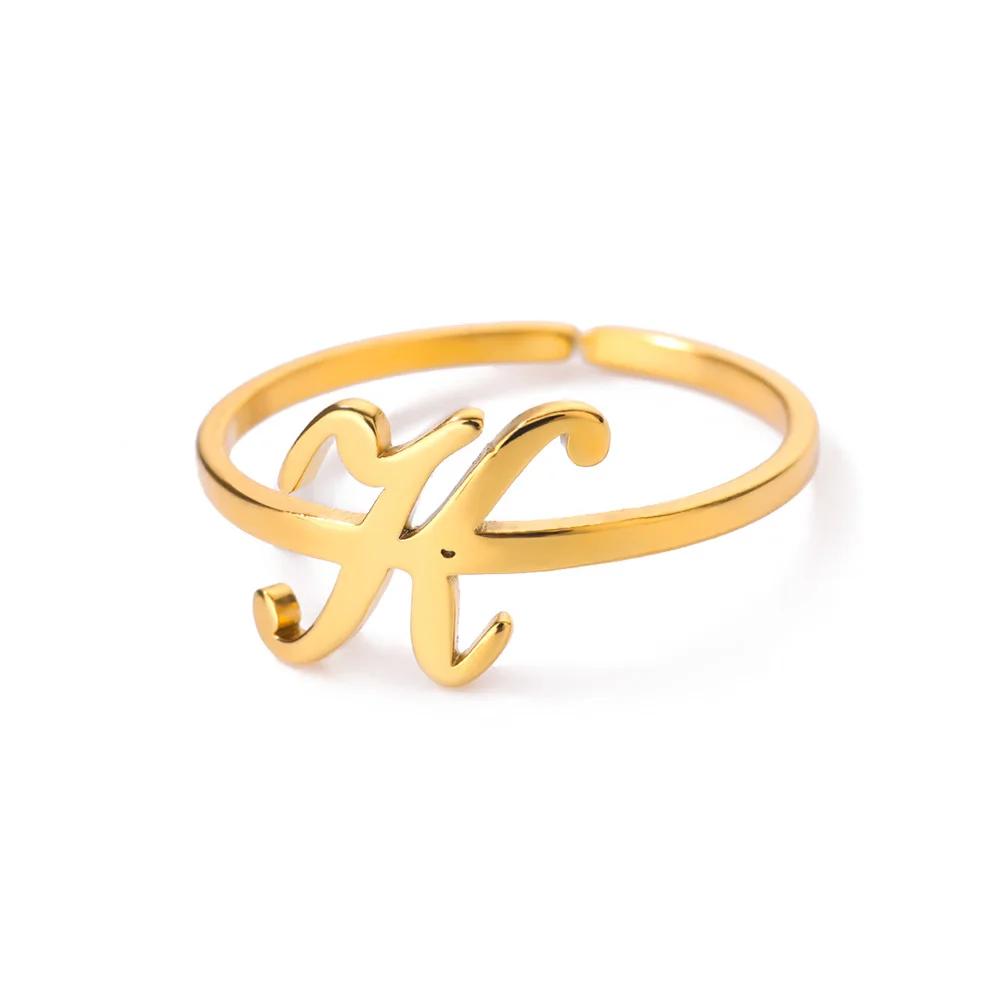 Stainless Steel Initial Letter Pendant Rings For Women Gold Color Trend A-Z Letter Finger Ring Aesthetic Wedding Jewelry Bijoux