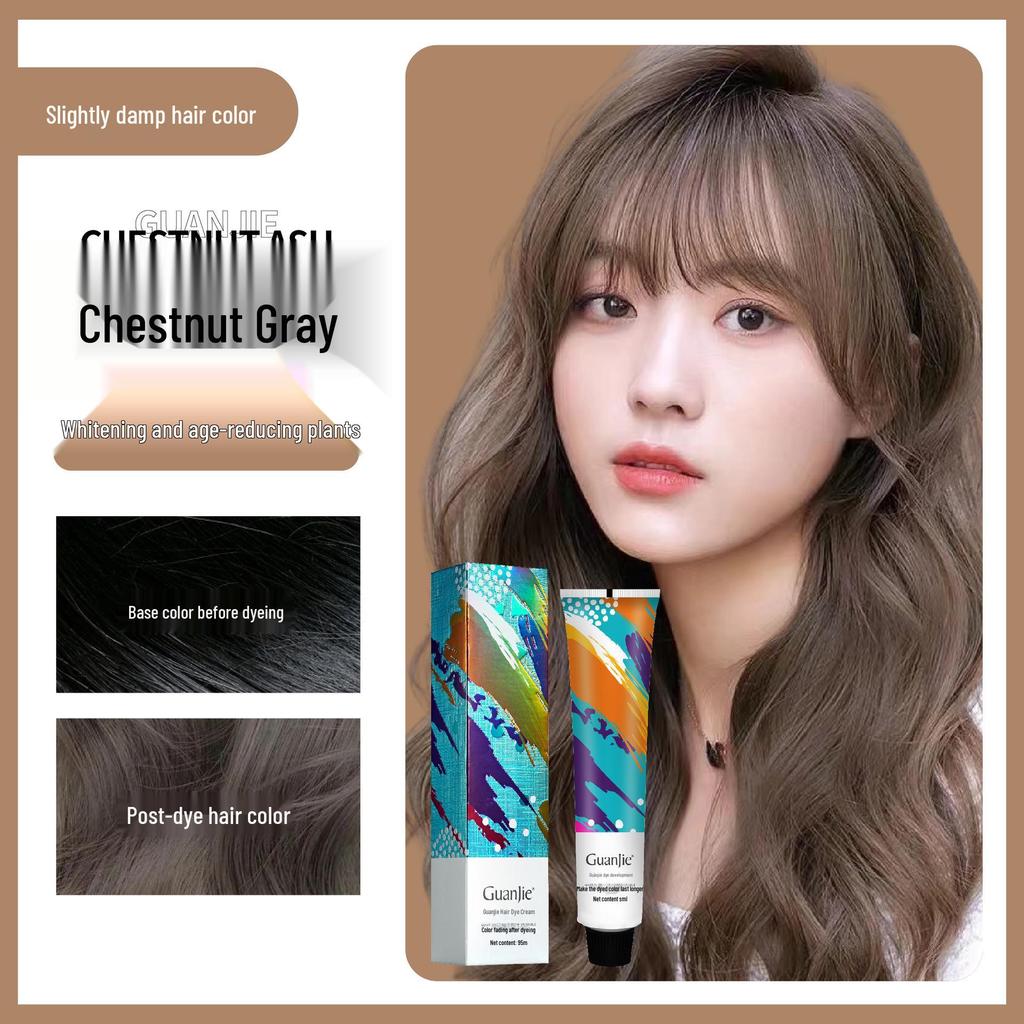 Guanjie Plant-Based Hazelnut Ash Brown Hair Dye Cream for Home Use, Gentle, Non-Staining To Scalp.