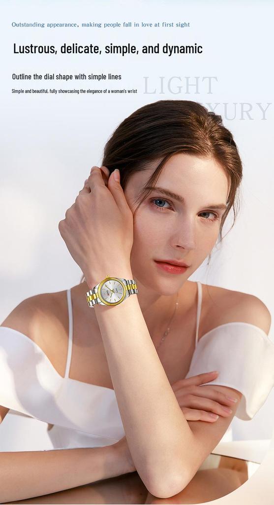 OFNS Classic Women's High-End Casual Luxury Quartz Wristwatch, Roman Numeral, Stud Design, Business-Commuting, Waterproof.