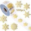 Golden Snowflake Christmas Sticker Roll, 500 pieces per roll, transparent self-adhesive decorations, holiday crafts, scrapbookin