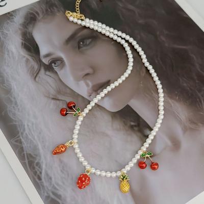 Pineapple Strawberry West Carrot Cherry Fruit Collection Pendant Cute Jewelry Necklace Niche Fruit Pearl Necklace