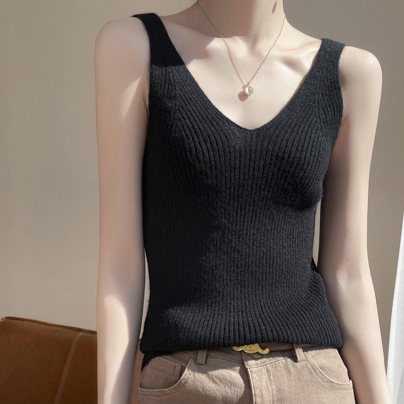 Damen Cashmere Rippstrick Camisole Herbst/Winter 2024 - Weich, Hautfreundlich, Figurbetont, Vielseitiges Basic Layer Top