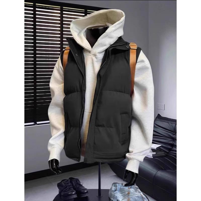 

Men s Trendy Dark Blue Down Vest - Autumn/Winter Sportswear Layering with Stand Collar 2XL