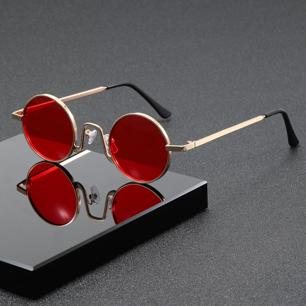Retro Iridescent Round Frame Sunglasses - Celebrity Style Universal Metal Shades
