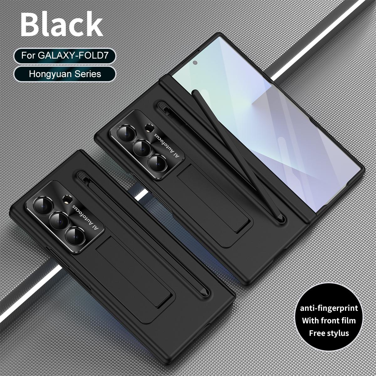

Модный чехол-подставка для телефона Samsung Galaxy Z Fold 7 5G Fold6, защитная пленка для передней панели, жесткий чехол из ПК, шарнир с держателем для S Pen, задняя крышка Galaxy Z Fold7 чёрный