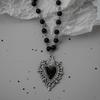 Personality Retro Vampire Bat Cross Heart-shaped Pendant Black Round Bead Chain Necklace for Women Gothic Hallowmas Jewelry Gift
