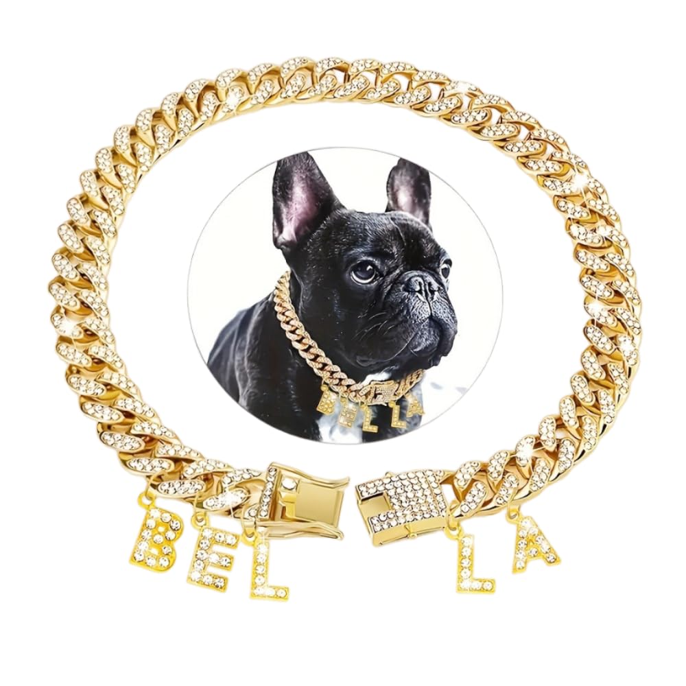 Hond Ketting Halsband Diamant Naam Letters Zilveren Hondenhalsband Diamant Cubaanse Voor Kleine Middelgrote Grote Honden Katten XS 20cm