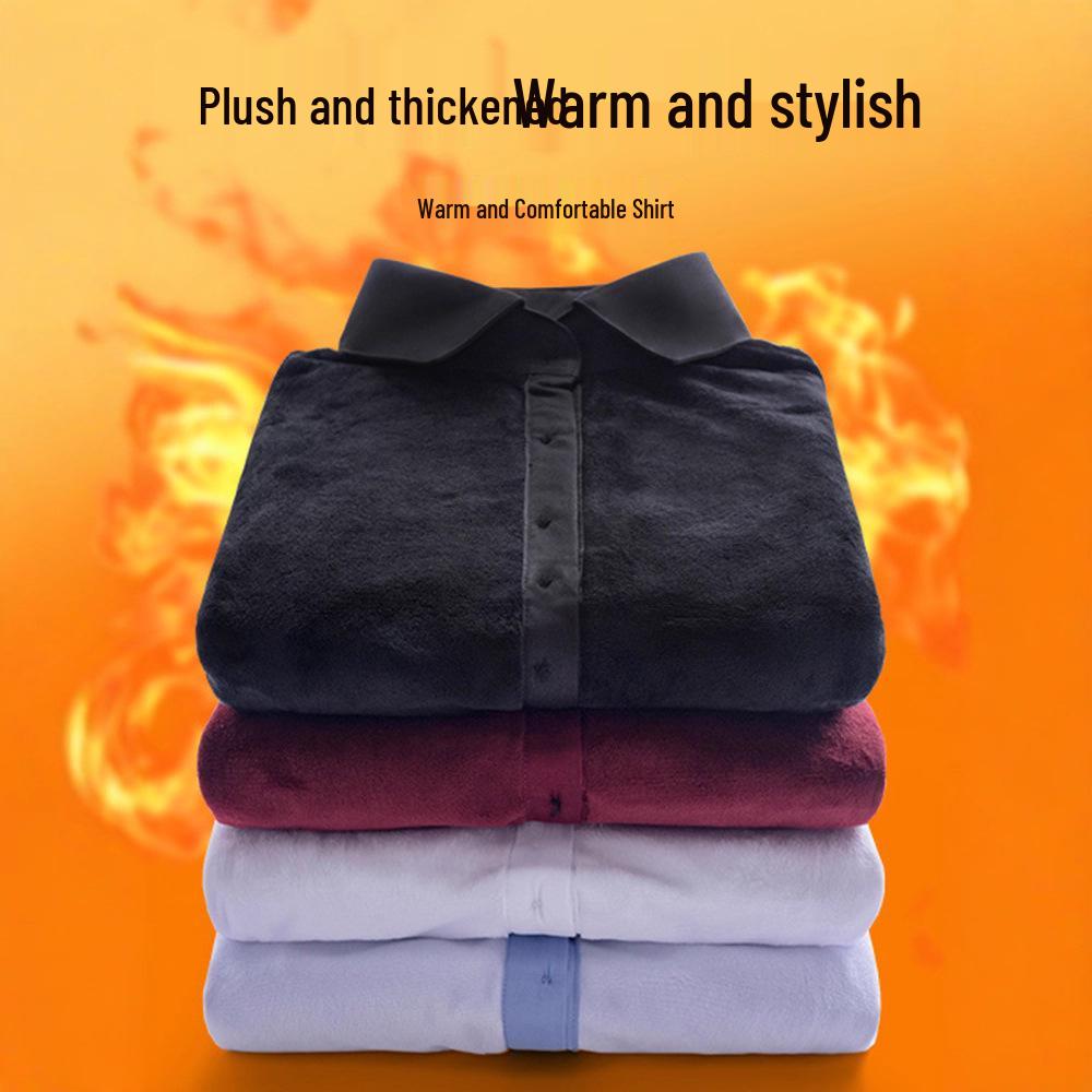 Women's Fleece-Lined Long-Sleeve Shirt: New Autumn/Winter Style, Thick & Warm Base Layer, Professional Formal Wear