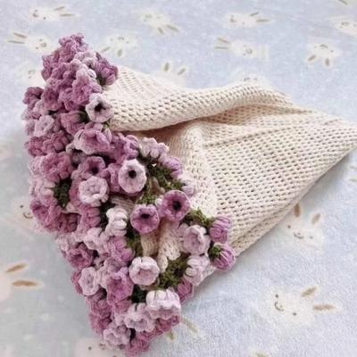 Flores de Ganchillo Rosa Manta Paquete de Material DIY Ramo Manta Acogedora Tejida para Regalo de Boda Decoración del Hogar Suministros Pastel