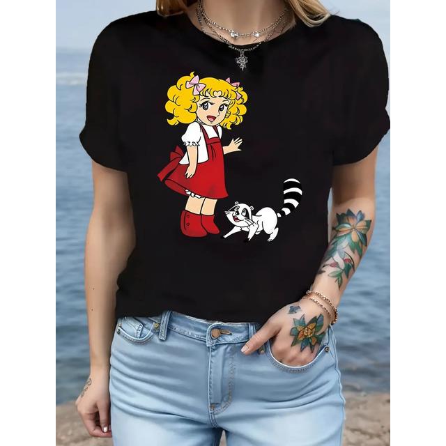 Camiseta Candy Cartoon Anime Girl Con Diseno De Mapache XXXL
