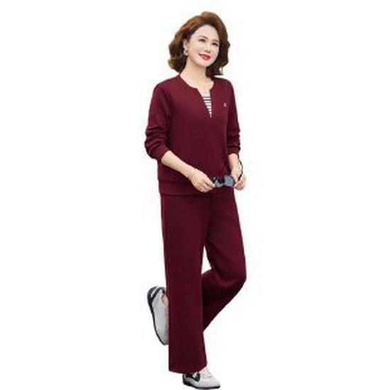 

Mom s Casual Spring Jacket: Middle-Aged and Elderly Women s Long-Sleeve Sportswear 5XL вина червоного кольору