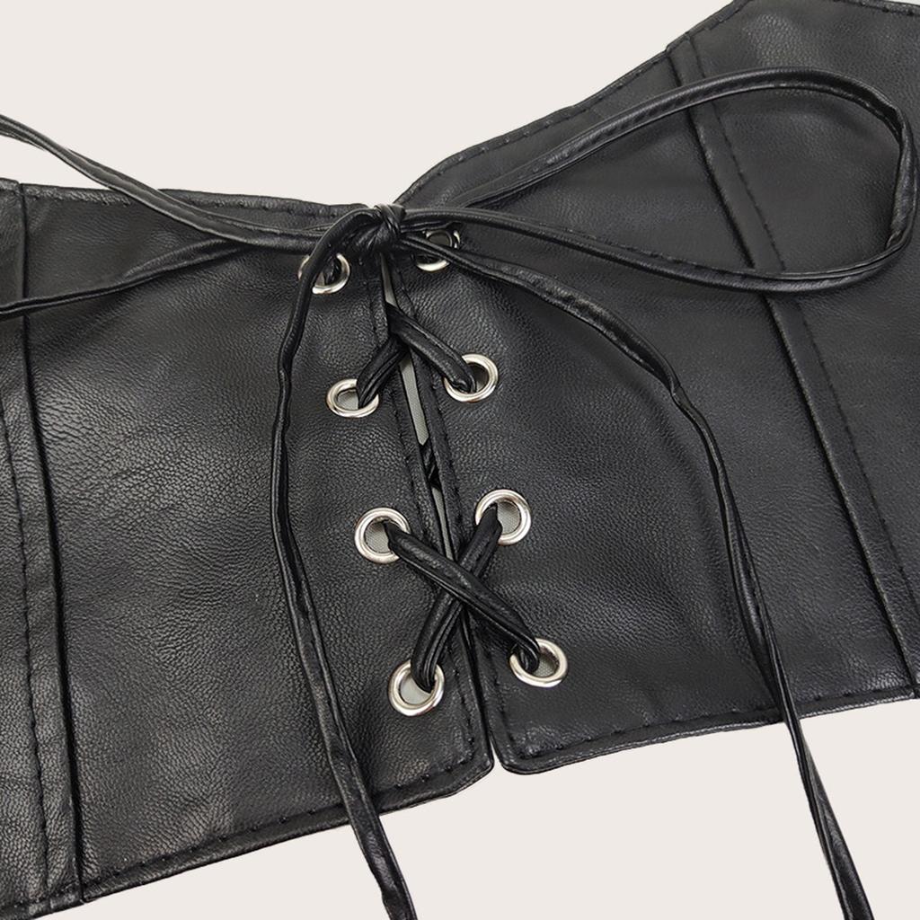 Women's Leather Vest With Elastic Straps And Waistband Vest