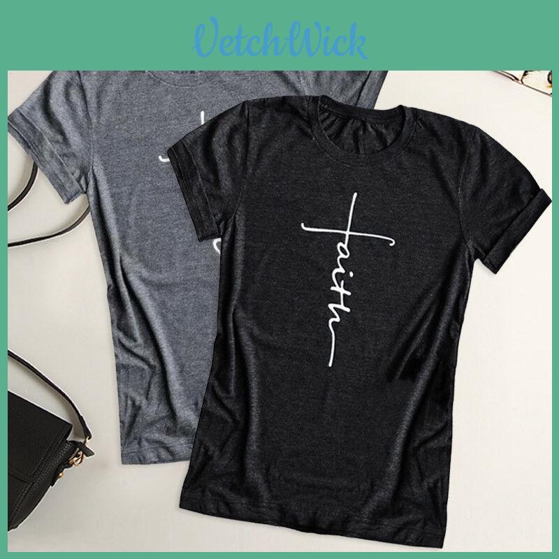 Dames T-shirt met korte mouwen, zomer, met geloofsletterprint, grafisch T-shirt, blouse, mode, in zacht en comfortabel materiaal