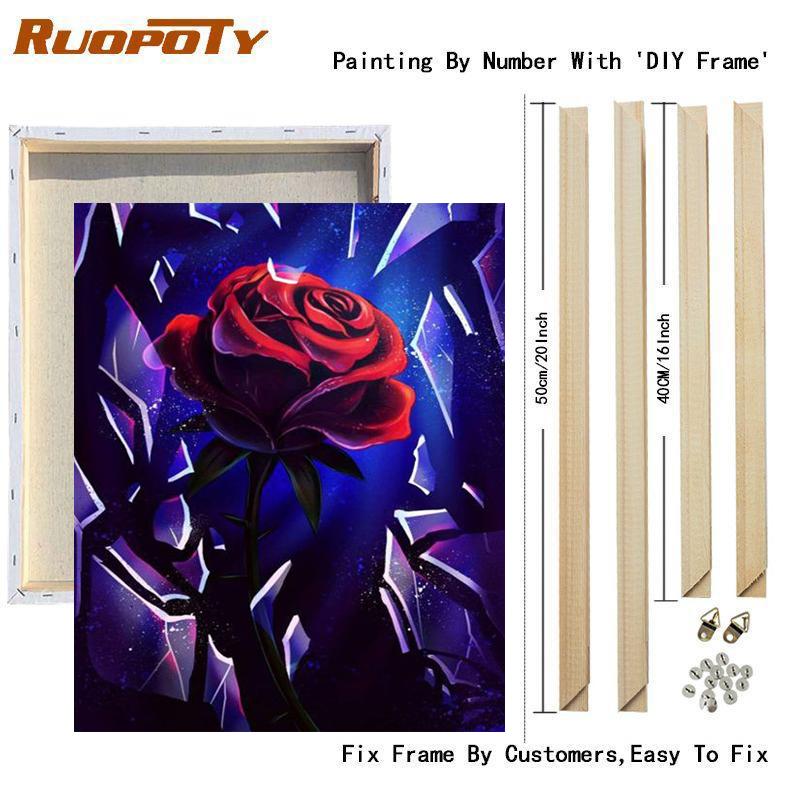 Frame Painting By Numbers Kits Rose Picture Wall Art Acrylic Paint On Canvas Flowers Coloring By Numbers For Home Artwork 40x50