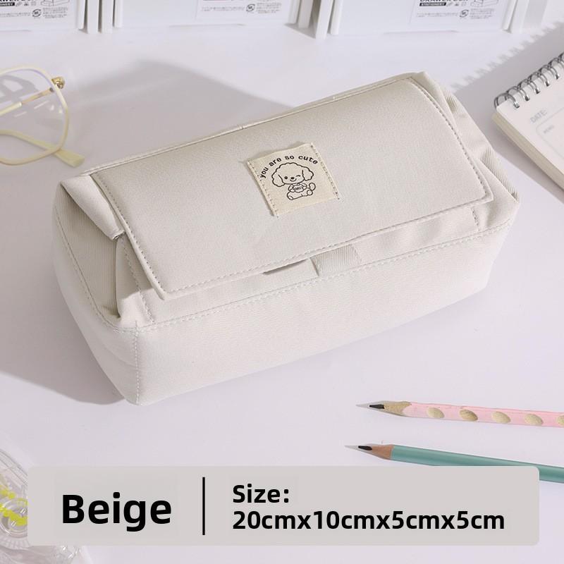 Canvas Double Layer Pencil Case With Large Capacity And Magic Tape For Students