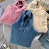 Fleece Pullover Top Warm Loose Women Long Sleeves Thick Drawstring Cuff Elastic Letter Patch Pocket Embroidery Fall